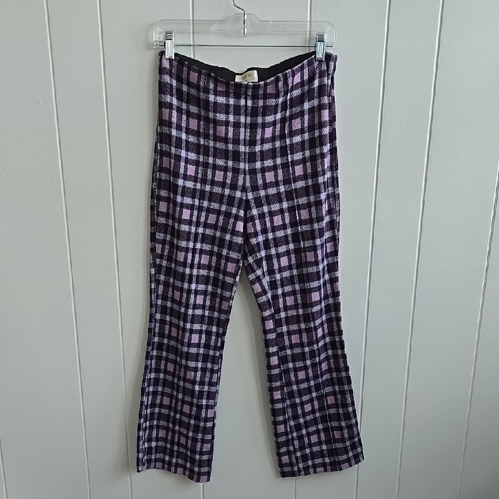 Maeve Anthropologie Pastel Plaid Crop Flare Pants Size S - Picture 13 of 14